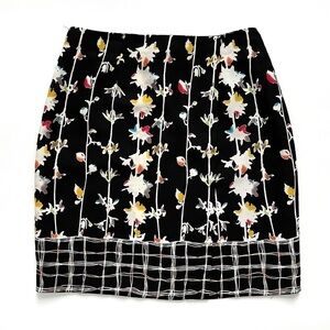 Mixit Faux Wrap Skirt Sz 10 Black White Multi Color Floral Grid Dual Pattern